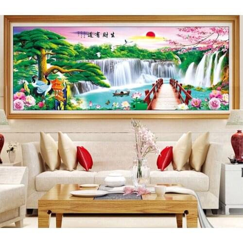 Fall Tree Rising Sun Embroidery Set 11CT Canvas DIY Needlework Home Decor Handmade Printed Cross Stitch Kits