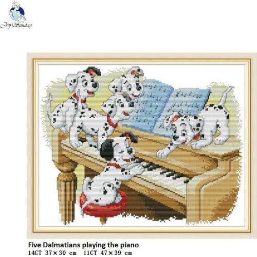 Five Dalmatians Playing the Piano Counted 14CT and 11CT Cross Stitch Kits DIY Hand For Embroidery Home Decor Needlework Sets