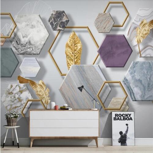 Custom 3d wallpaper photo murals Nordic minimalist stone geometry gold leaf TV background wall living room mural 3d wallpaper