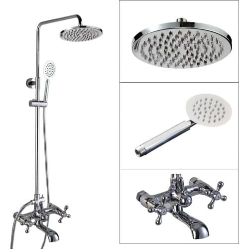 Silver Chrome Brass Wall Mounted 8" Rain Bathroom Rainfall Shower Faucet Set with Hand Spray Shower Head Tub Mixer Tap 2cy326