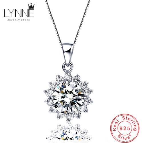 New Fashion 925 Sterling Silver Sun Flower AAA Zircon Pendant Necklaces Rhinestone CZ Snowflake Drop Necklace Women Jewelry Gift