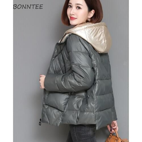 Short Parkas Women Hooded 2020 Winter Patchwork Simple Daily Leisure Womens Warm High Quality Female Fashion Chic Bread Parka