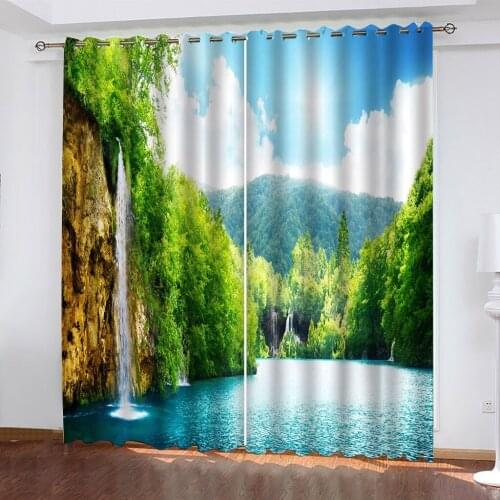 Custom Size Beautiful View Of Waterfall On Mountain Lake Blackout Curtains Heat Insulation 3D Curtain For Living Room Bedroom