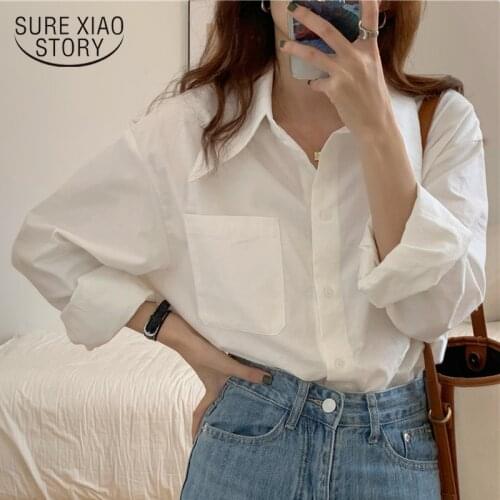 Casual Loose Solid Female Shirt 2021 Long Sleeve Vintage Women Blouse and Tops Button Turn Down Collar Blouse Blusas Mujer 13144