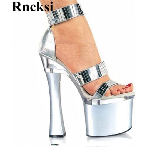 Rncksi New Wedding Party Square Heels And Sexy Shoes Comfortable Women Sandals With Patform 18cm High Heels Pole Dance Sandals