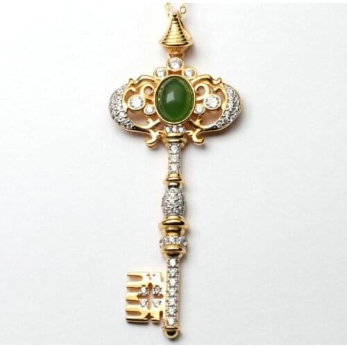 Russian Tourmaline Pendant Natural Gemstones Russia Tourmaline Key Hollow Out Inlay Pendants Fashion Trend Vintage Jewelry Women