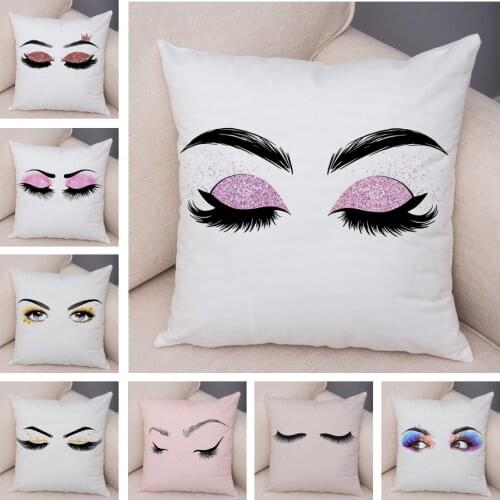 Sexy Women Eyelashes Pillowcase for Sofa Home Car Decor Cartoon Eyes Print Cushion Cover Super Soft Plush Pillow Case 45x45cm