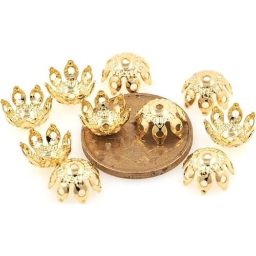10PCS Flower Shap Caps Rose Beads Gold Brass Spacer Beads For Jewelry Making Charms