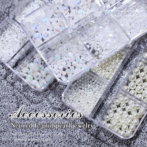 Mixed Nail Art Accessories 6 Grid Flat Bottom Diamond Size Mixed Rhinestone Square Diamond All-match Pearl Nail Accessories