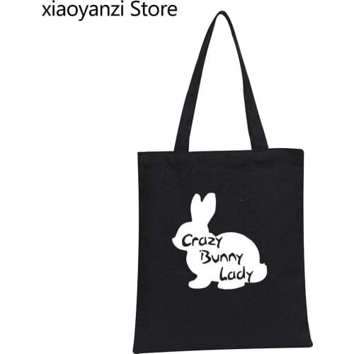 Crazy Bunny Lady Shopper Bags for Pet Owner Rabbit Mom Eco Reusable Tote Shopping Bag Graphic Canvas Shoulder Bag Hipster Tumblr