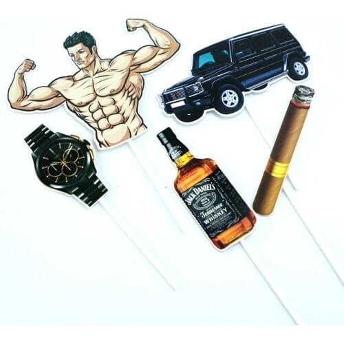 5pcs Fitness Muscular Man Birthday Cake Topper Locomotive Wedding cake Toppers Boys Men Happy Birthday Party Dessert cream Decor