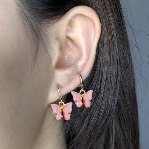 Trendy New Butterfly Earrings Multi-Color Pendant Earring кольца Gold Color Plated Drop Earrings for Women 2020