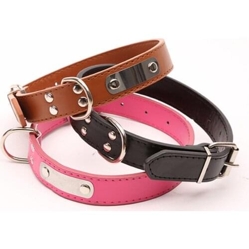Free Shipping Comfortable Dog Collars Carving Letter Dog Collar Leather Dog Pet Collar With Personalized Tag 3 Sizes available