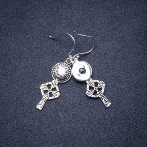 Natural White Topaz Handmade Unique 925 Sterling Silver Earrings 1.5" Y0930