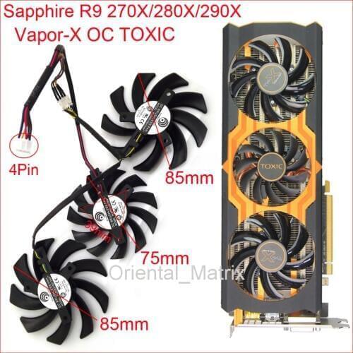3pcs/Lot PLD09210D12HH PLD08010S12HH DC12V 4Pin VGA Fan For Sapphire R9 270X 280X 290X Vapor-X OC TOXIC Graphics Card Fan