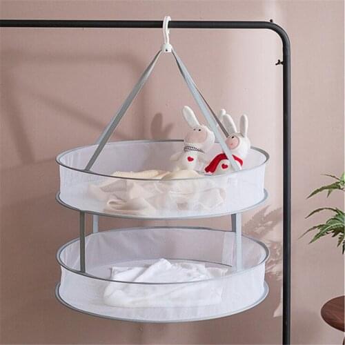 Windproof Clothes Dryer Drying Rack for Sweaters Hanging Laundry Basket Mesh Folding Nets Double Layer