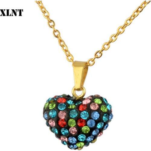 XLNT Heart Necklace For Women Love Memory Wedding Multicolor Crystal Choker Gift for irl