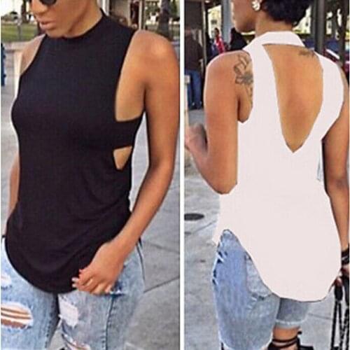 New Summer Sleeveless Tank Sexy Womens Ladies Backless Bandage V-Back Loose Casual Loose Shirt Tank Tops Vest Female Black White