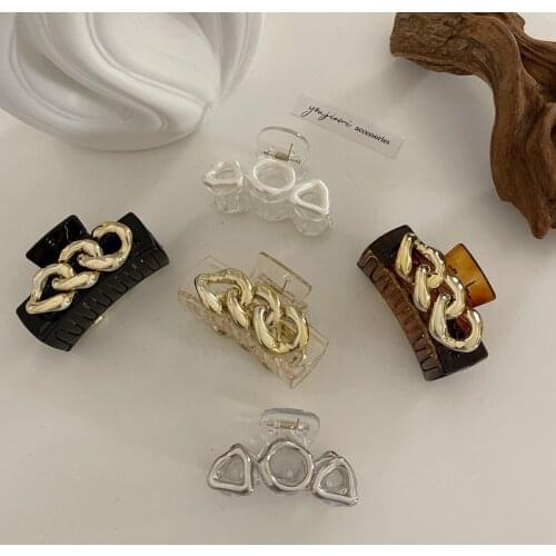 AOMU Korean Acrylic Retro Pearl Geometric Hair Claw Clips Headwear Metal Chain Hair Grip for Women Hairpins Gifts