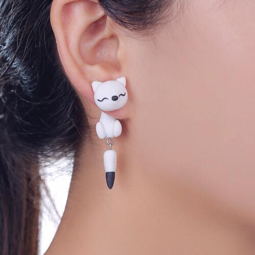 TTPAIAI 30 Brand Handmade Polymer Clay Cute White Fox Stud Earrings Fashion 3D Animal Earrings For Women Jewelry Girl Kid Gift
