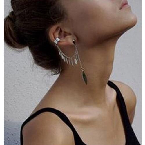 1 PC Ear Clip Fashion Personality Metal Leaf Single Tassel Earrings Cuffs For Women And Girls Clip On The Ears Ear Cuff Jewelry