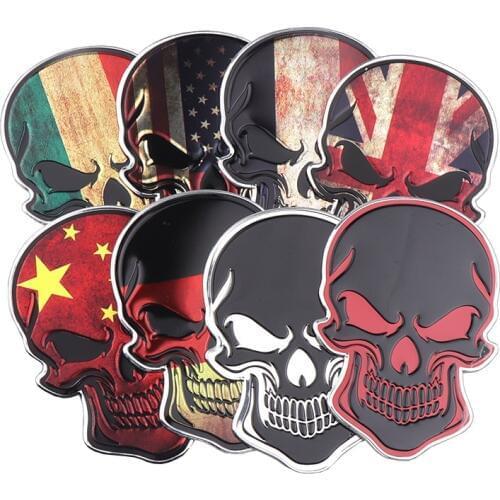 3D Skull Aluminum Alloy Italy US UK France Germany Flags Car Body Sticker Auto Motorcycles Laptop mobile phone Decals Decorating