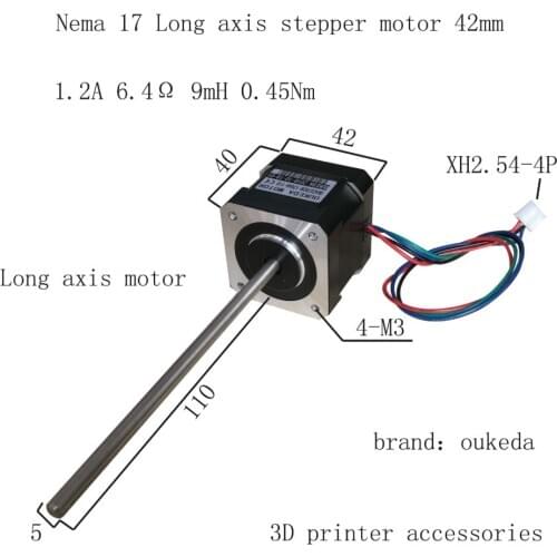 42 stepper motor long shaft 0.45Nm 42BYGH40 Nema17 42 long shaft stepper motor shaft length 110mm