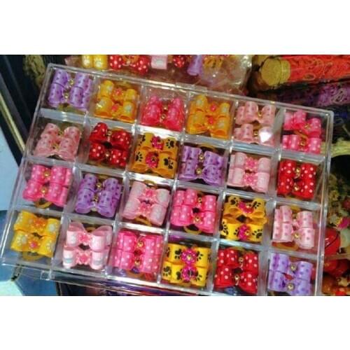 50 PC/Lot Handmade Pearl Dog Hair Bows Ribbon Grooming Bows Pet Hair Accessories