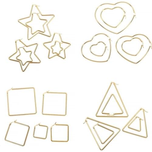 6Pcs Gold Stainless Steel Earrings 20-80mm Star Square Heart Hoop Earrings Open Earring Hooks For DIY Jewelry Making Accessories