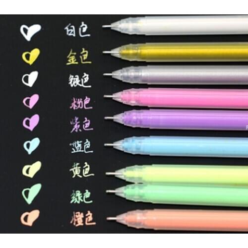 9Pcs/lot 0.6mm White Ink Color Photo Album Gel Pen Stationery Office Learning Cute Scrapbooking Pen Unisex Pen Gift for Kids