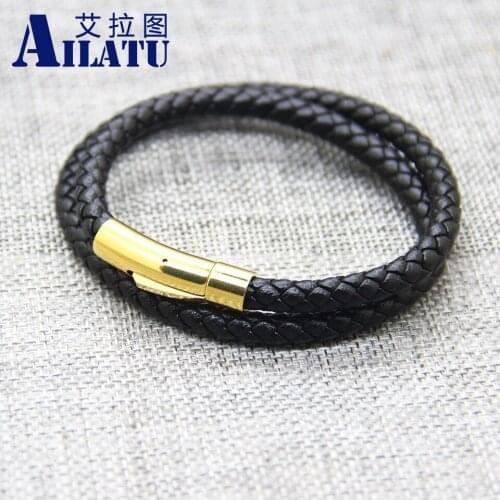 Ailatu 10pcs New Multilayer Genuine Leather Braided Rope Bracelet Wristband Men Cool Bangle Stainless Steel Jewelry