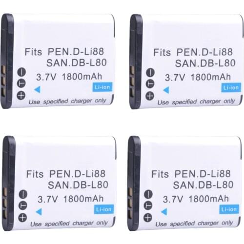 1800mAh DB-L80 D-Li88 Battery for Pentax Optio P70, P80, W90, WS80, for Panasonic HXDC1, DC2, for Sanyo Xacti VPC-CA100, CA102