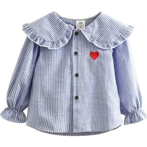 Girls Blouses Long Sleeve Fashion Lapel Shirts For Girls Casual Striped Spring Kids Clothing Toddler Baby Tops 2 3 4 5 6 7 8 Y