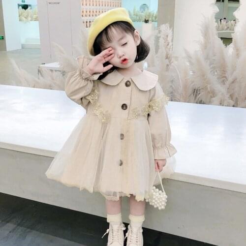 Girls Long Coat Mesh Girl Coat Floral Childrens' Jacket Casual Style Childrens Clothing