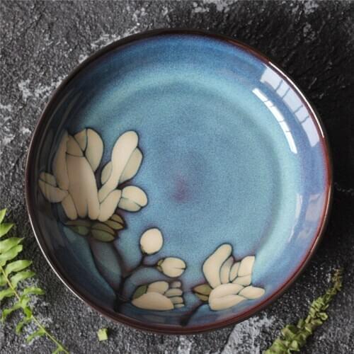 EECAMAIL Household Practical Creative Hand-painted Magnolia Ceramic Deep P Soup Plate Western Steak Plate Underglaze Color