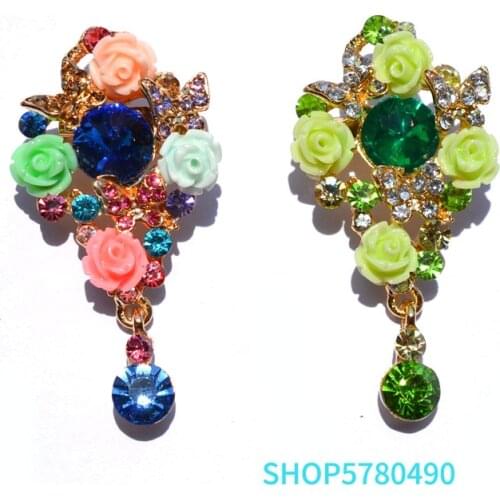 Elegant Floral Rhinestone Brooches for Women Flower Pin Multi Color Ladies Sweater Garments Wedding Accessories Fashion Jewelry
