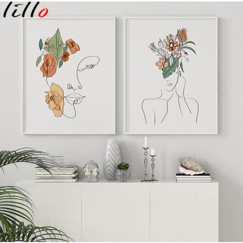 Modern abstract figure line art Nordic image canvas painting wall art color sheets poster and print for living room home decor