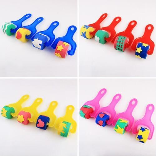 4 Pcs DIY Flower Graffiti Sponge Art Roller Brushes Seal Painting Tools Funny Drawing Toys Funny Creative Toy For Kid Children