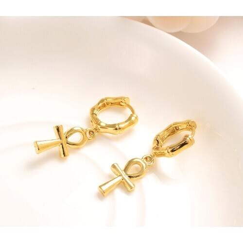 Classic Ankh Earrings Gold Color Egyptian Cross Jewelry Women Egypt Hieroglyphs Crux Ansata wedding bridal party Earrings gifts