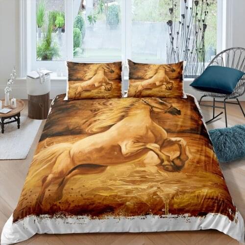 Print Horse Bedding Set Luxury Home Textile Bedclothes 2-3 Pcs Duvet Cover Set Golden Ropa De Cama Animal Design 3d Bedding New