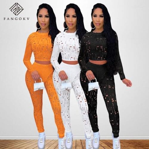 Biker Style Two Piece Set Women Autumn Fall Hollow Out Long Sleeve Turtleneck Top+Solid Sheath Stretchy Waist Female Pants