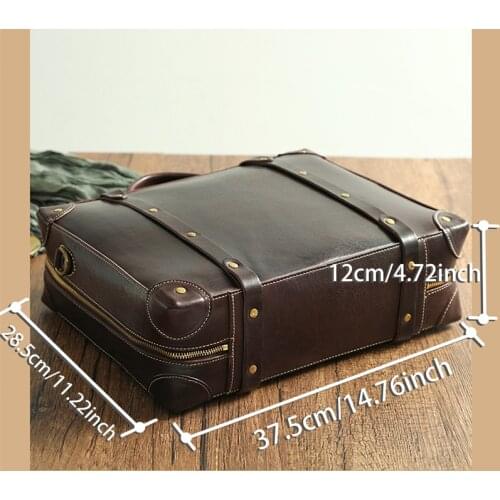 Leather suitcase for men big box Doctor handbag Square hard Shoulder original design crossbody bags Handmade cow genuine leather