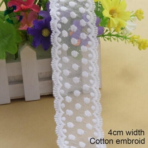 10yards 4cm wide Cotton embroid lace sewing ribbon guipure trims fabric warp knitting DIY dolls Accessories wedding lace#3883