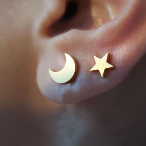 Minimal Moon and Star Earrings For Women Dainty Jewelry Stainless Steel Rose Gold Children Cute Earring Best Friend Gifts