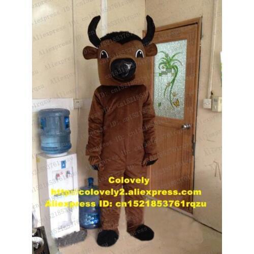 Powerful Brown Water Buffalo Kerbau Bison Wild Ox Bull Cattle Calf Mascot Costume Cartoon Character Mascotte Long Chifre ZZ1737