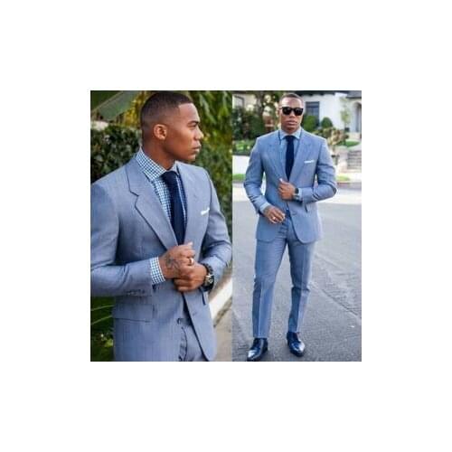 Latest Coat Pant Designs Light Blue Wedding Suits for Men Terno Slim Fit Blazer Beach Men Suit Custom 2 Piece Tuxedo Masculino