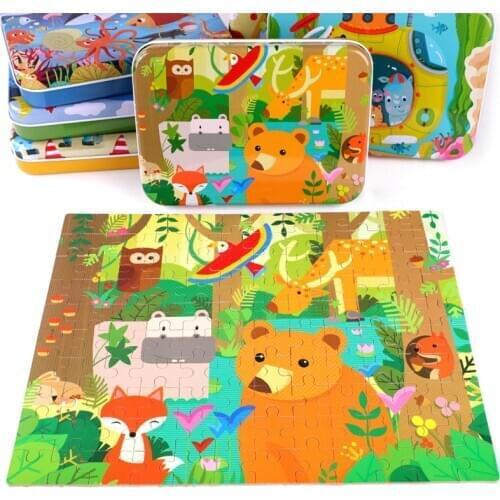 New 120 pcs Wooden Puzzle Kids Toy Cartoon Animal Wood Jigsaw Puzzles Child Early Educational Learning Toys for Christmas Gift