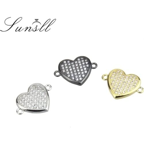 SUNSLL New Designed Gold/Silver/Black Copper Cubic Zirconia Heart Shape Tiny Cute Bracelet Accessories Jewelry Findings Gift