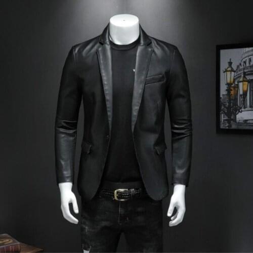 New Spring and Autumn trendy mens suit Plus Size Leather jacket Korean Slim small suits Men Business Casual PU leather Coat