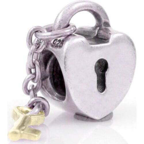 Original Gold Key To My Heart Lock Beads Fit 925 Sterling Silver Bead Charm Bracelet Bangle DIY Jewelry
